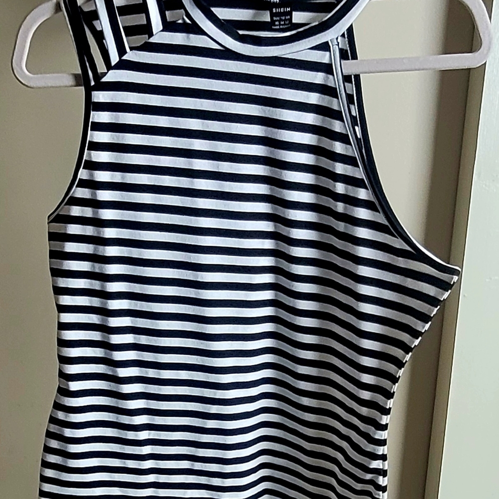 SHEIN Women's Striped Tank Top - Black & White Size XL 12/14